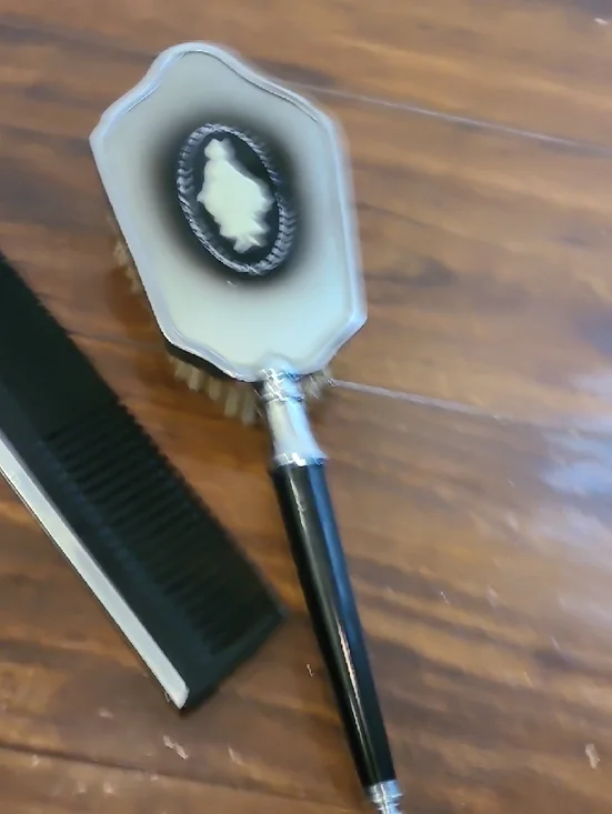 Vintage Black Comb and Silver-Trim Brush Grooming Set - Picture 3 of 5